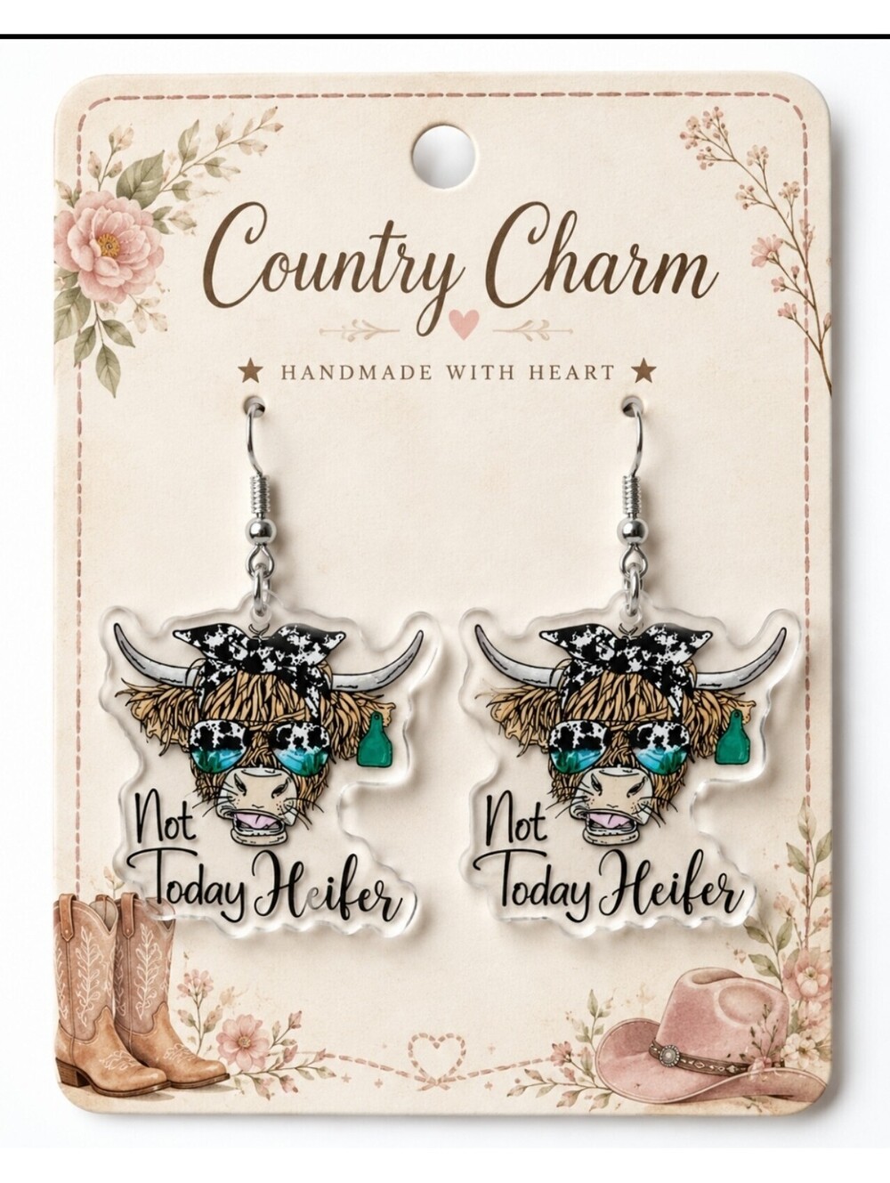 Fun Jewelry Country Heifer Cow LITTLE DRAMATIC Hypoallergenic Earrings